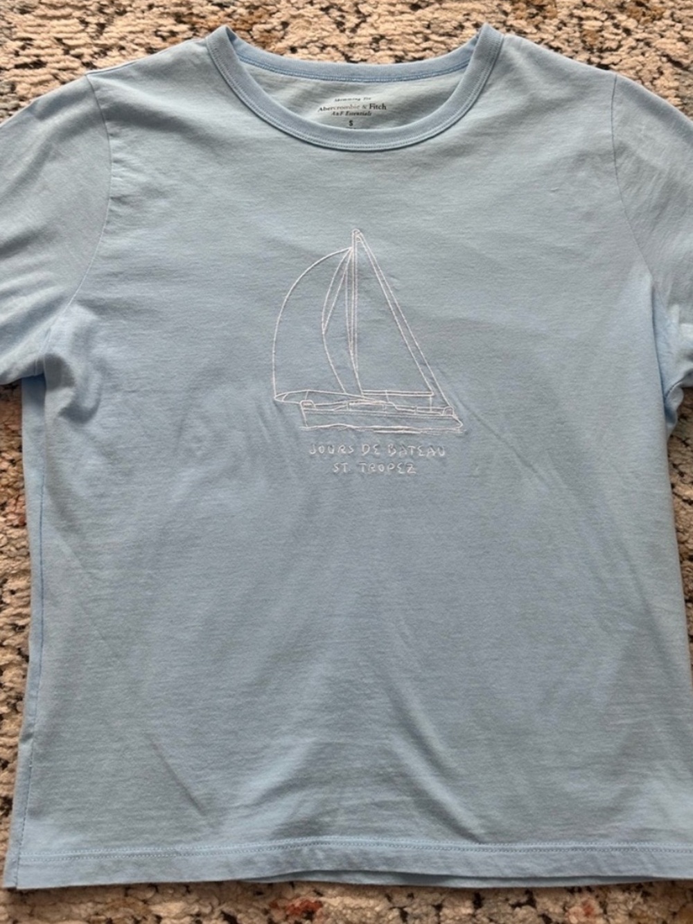 Abercrombie & Fitch Blue Sailboat Embroidery Skimming Tee | S